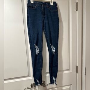 Dark Blue Distressed Skinny Jeans - Women